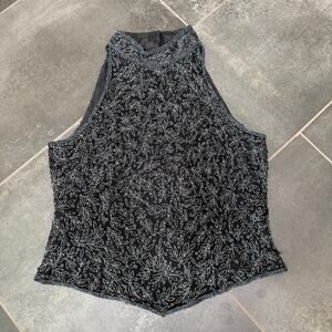 Papell Boutique Beaded Evening Top PM Charcoal Y2K Formal